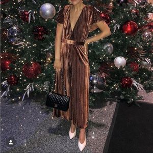 Minkpink mink pink free people lex velvet pleated jumpsuit burnt copper new year